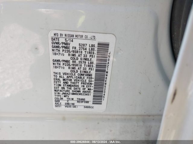 JN8AZ1MW6EW523451 Nissan MURANO S