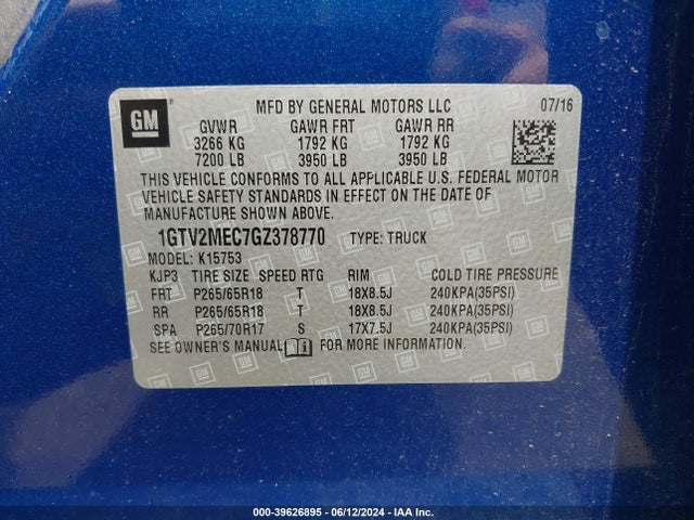 GMC Sierra 1500 Sle 2016 1GTV2MEC7GZ378770 Image 9