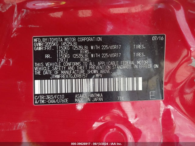Toyota Rav4 Xle 2016 JTMWFREV7GJ098157 Image 9