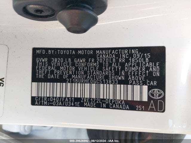 Toyota COROLLA L 2016 2T1BURHE0GC513833 Image 9