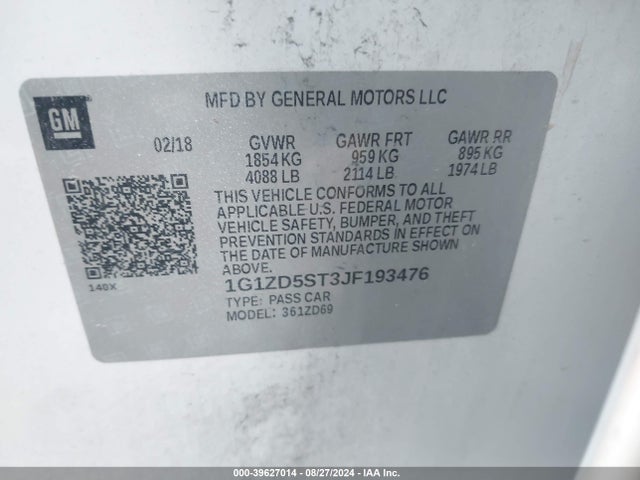 Chevrolet MALIBU LT 2018 1G1ZD5ST3JF193476 Image 9