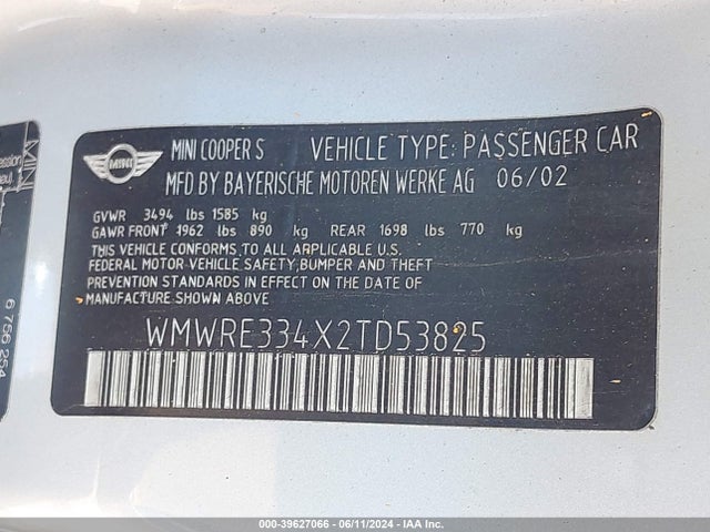 2002 MINI COOPER S WMWRE334X2TD53825 Photo 8