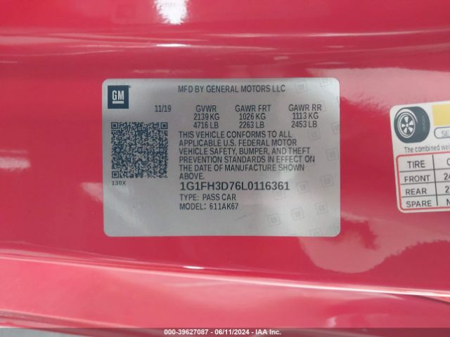 1G1FH3D76L0116361 Chevrolet Camaro Rwd  2ss