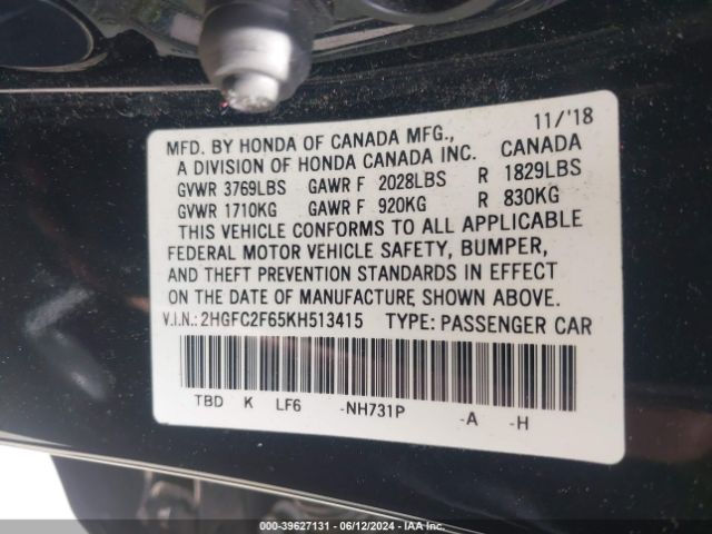 2HGFC2F65KH513415 Honda Civic Lx