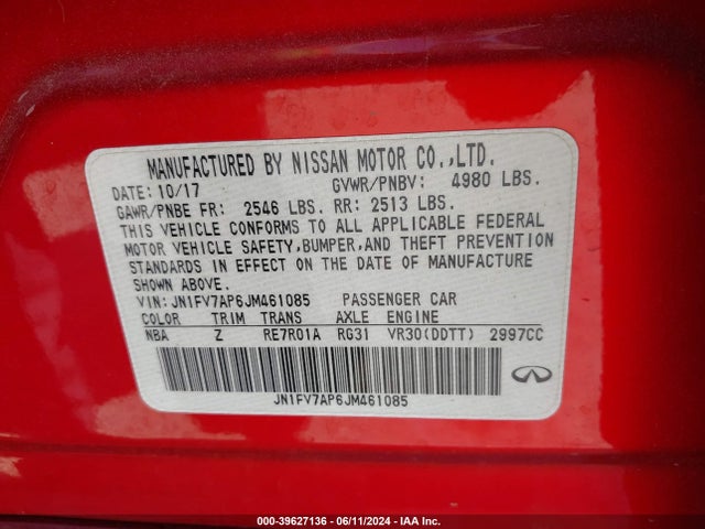 JN1FV7AP6JM461085 Infiniti Q50 3.0t Red Sport 400