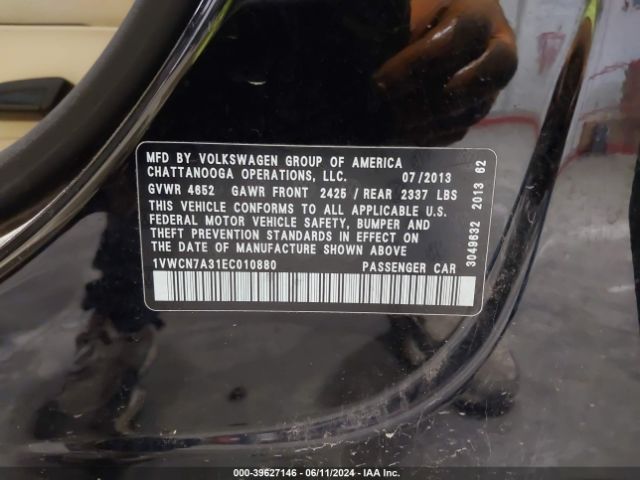 1VWCN7A31EC010880 Volkswagen Passat 2.0l Tdi Sel Premium