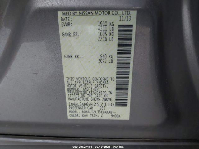 1N4AL3AP6EN257110 Nissan Altima 2.5/2.5 S/2.5 Sl/2.5 Sv