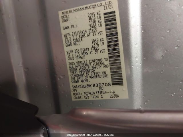 5N1AT3CB3MC830708 Nissan Rogue Sl Intelligent Awd