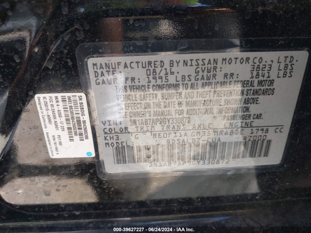 Nissan SENTRA SV 2016 3N1AB7AP9GY330872 Image 9