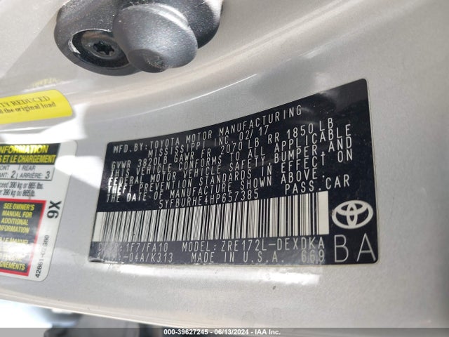 Toyota COROLLA L 2017 5YFBURHE4HP657385 Image 9