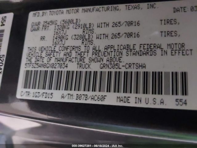 5TFSZ5AN8GX027034 Toyota Tacoma Trd Off Road