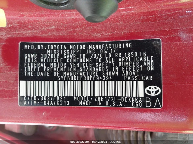 Toyota COROLLA LE 2017 5YFBURHE3HP694394 Image 9