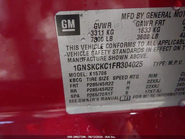 1GNSKCKC1FR304025 Chevrolet Tahoe Ltz