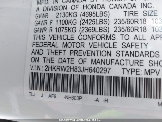 2HKRW2H83JH640297 Honda Cr-v Ex-l/ex-l Navi