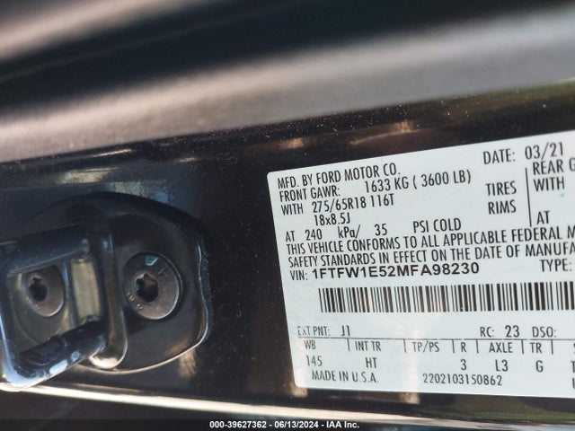 Ford F-150 Lariat 2021 1FTFW1E52MFA98230 Image 9