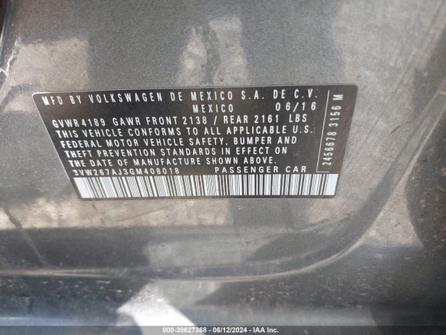 Volkswagen Jetta 1.4t S 2016 3VW267AJ3GM408018 Image 9