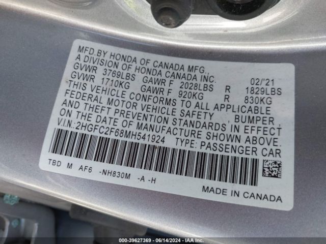 2HGFC2F68MH541924 Honda Civic Lx