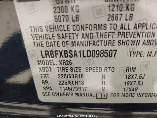 LRBFXBSA1LD098507 Buick Envision Fwd Preferred