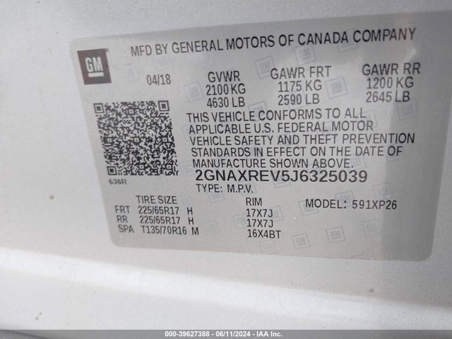 Chevrolet EQUINOX LS 2018 2GNAXREV5J6325039 Image 9