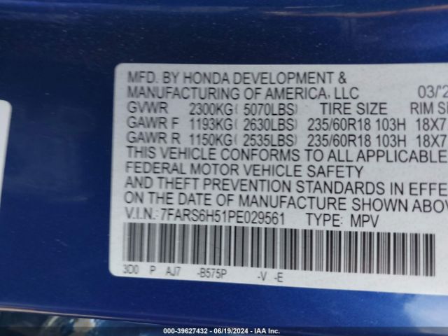 7FARS6H51PE029561 Honda Cr-v Hybrid Sport