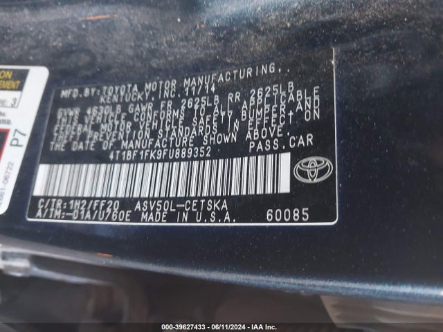 Toyota CAMRY SE 2015 4T1BF1FK9FU889352 Image 9