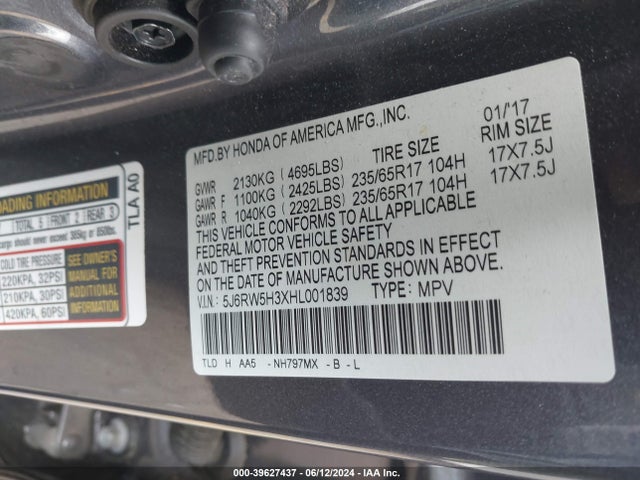 Honda CR-V LX 2017 5J6RW5H3XHL001839 Image 9