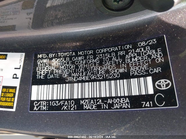 Toyota COROLLA SE 2024 JTND4MBE9R3215230 Image 9