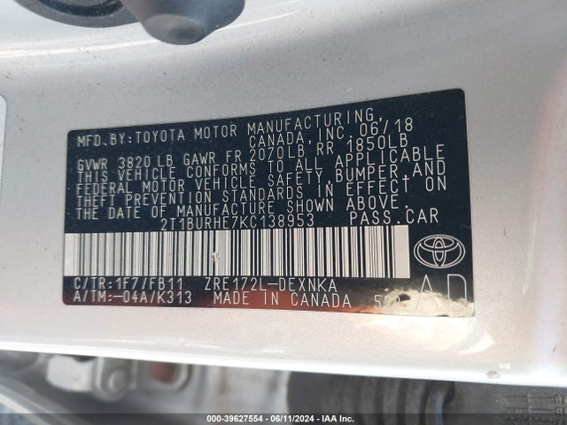 Toyota COROLLA LE 2019 2T1BURHE7KC138953 Image 9