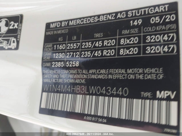 W1N4M4HB3LW043440 Mercedes-Benz Glb 250 4matic