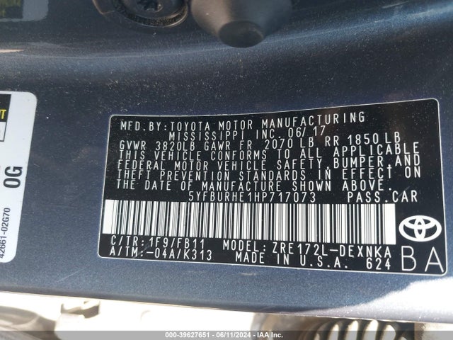 Toyota COROLLA LE 2017 5YFBURHE1HP717073 Image 9