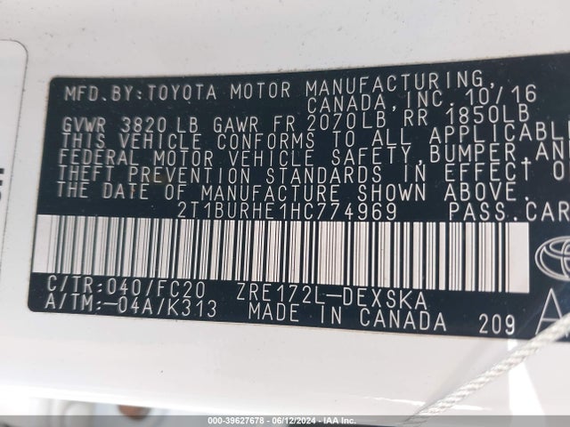 Toyota COROLLA SE 2017 2T1BURHE1HC774969 Image 9