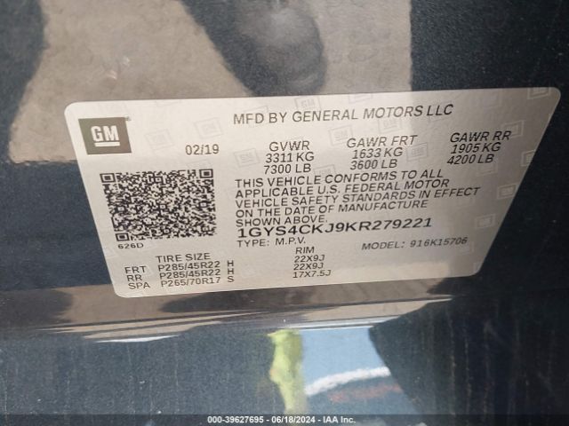1GYS4CKJ9KR279221 Cadillac Escalade Premium Luxury