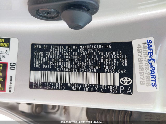 Toyota Corolla Le Plus 2015 5YFBURHE9FP275379 Image 9