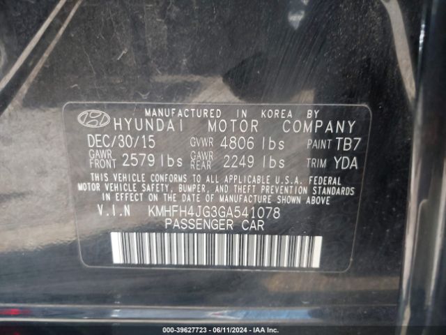 KMHFH4JG3GA541078 Hyundai Azera Limited