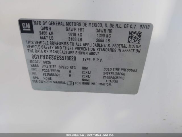 3GYFNDE3XES518620 Cadillac Srx Premium Collection