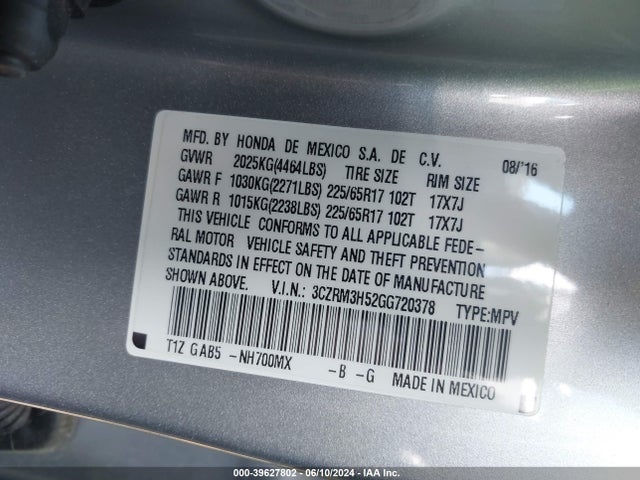 Honda CR-V EX 2016 3CZRM3H52GG720378 Image 9