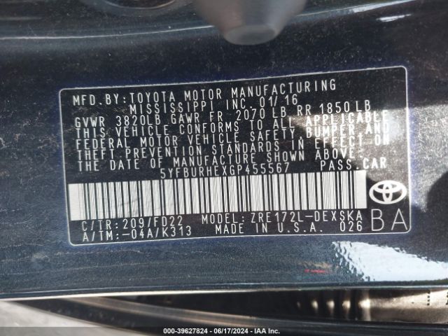 5YFBURHEXGP455567 Toyota Corolla S Plus