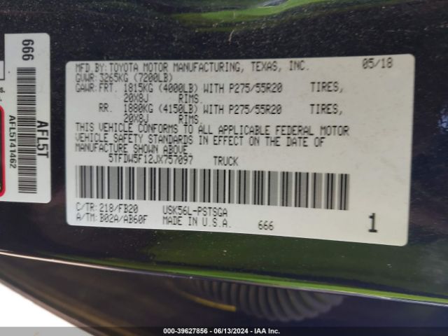 5TFDW5F12JX757097 Toyota Tundra Sr5 5.7l V8
