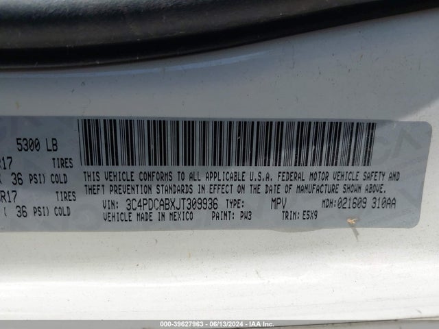 Dodge JOURNEY SE 2018 3C4PDCABXJT309936 Image 9