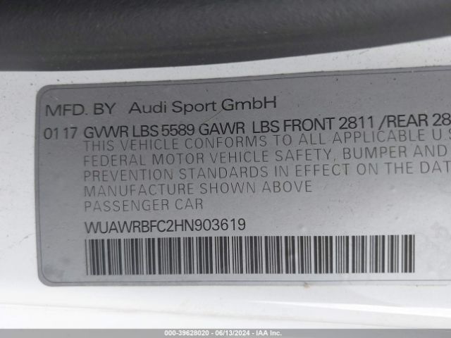 WUAWRBFC2HN903619 Audi Rs 7 4.0t Performance Prestige