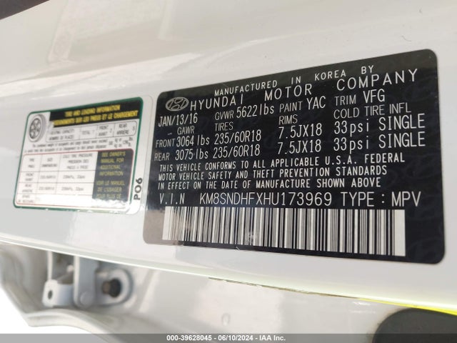 Hyundai Santa Fe Se 2017 KM8SNDHFXHU173969 Image 9
