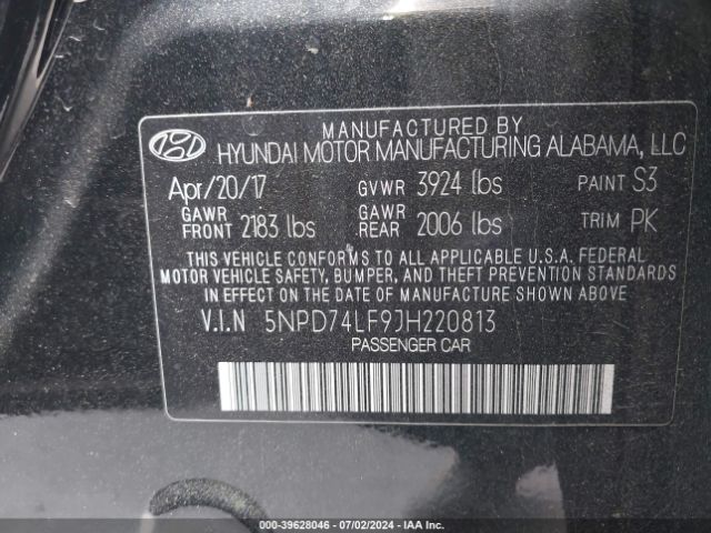 5NPD74LF9JH220813 Hyundai ELANTRA SE