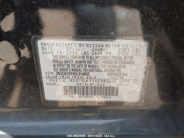 3N1CN7AP4GL914853 Nissan Versa 1.6 S