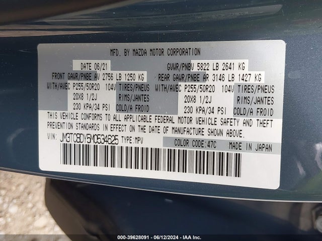 JM3TCBDY5M0534625 Mazda Cx-9 Carbon Edition