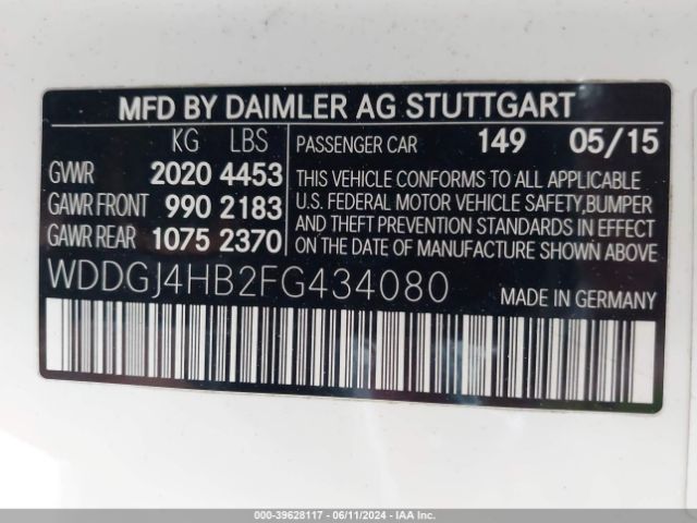 WDDGJ4HB2FG434080 Mercedes-Benz C 250