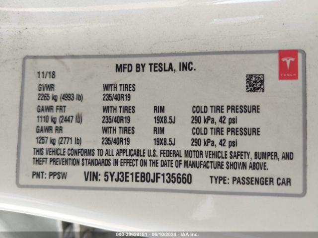 5YJ3E1EB0JF135660 Tesla Model 3 Long Range/performance