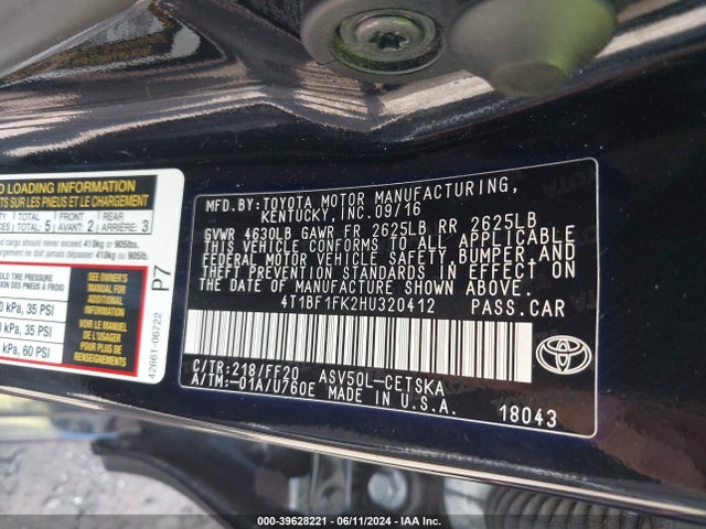 Toyota CAMRY SE 2017 4T1BF1FK2HU320412 Image 9