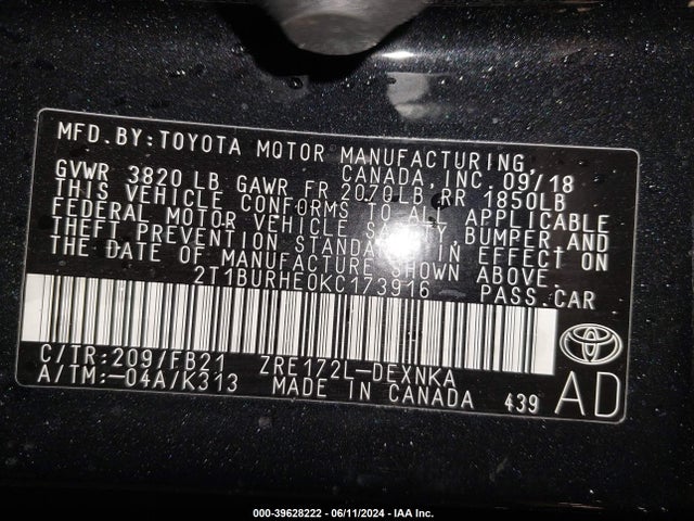 Toyota COROLLA LE 2019 2T1BURHE0KC173916 Image 9