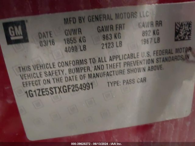 1G1ZE5STXGF254991 Chevrolet MALIBU 1LT