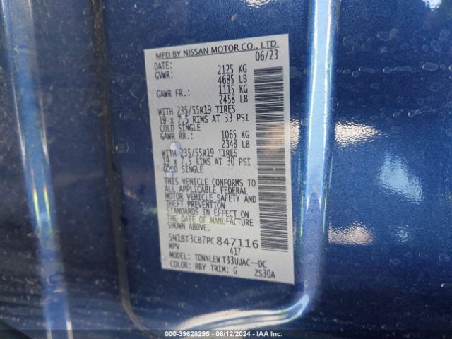 5N1BT3CB7PC847116 Nissan Rogue Sl Intelligent Awd